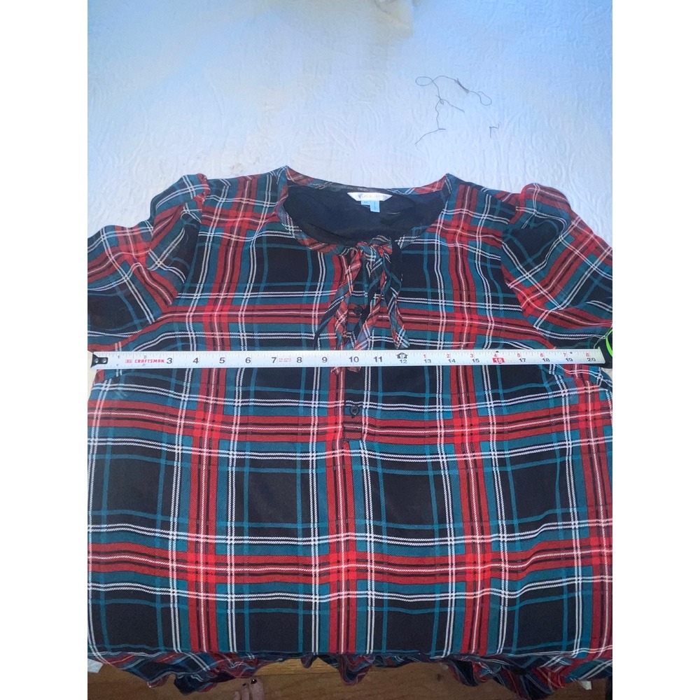 NWT Draper James Tie Neck Flounce‎ Shift Dress Plaid Red Navy Teal Women's M - Picture 10 of 10